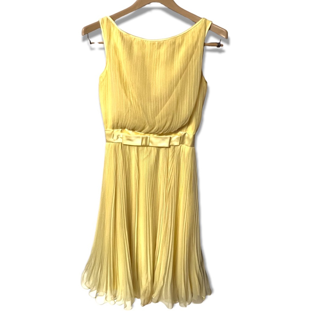 Miss Elliette Vintage 70's twee adorable lemon chiffon pleated fit & flare dress